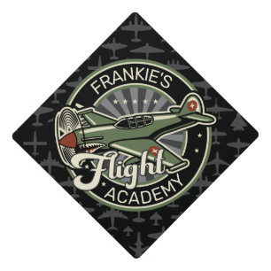 Custom NAME WWII Military Fighter War Plane Retro Graduation Cap Topper