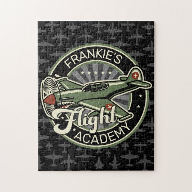 Custom NAME WWII Military Fighter War Plane Retro Jigsaw Puzzle (Vertical)
