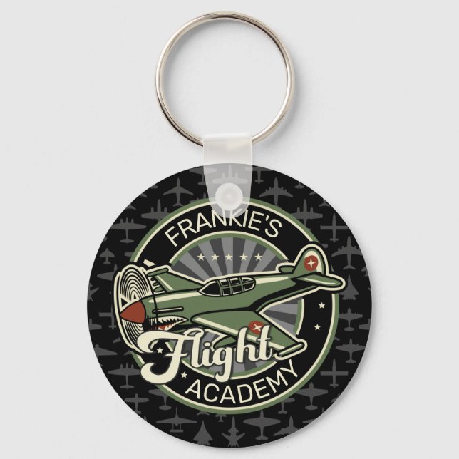 Custom NAME WWII Military Fighter War Plane Retro Keychain (Front)