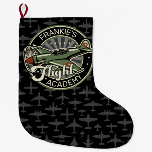 Custom NAME WWII Military Fighter War Plane Retro Large Christmas Stocking