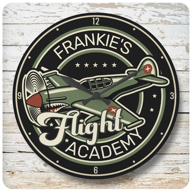 Custom NAME WWII Military Fighter War Plane Retro Large Clock (Creator Uploaded)