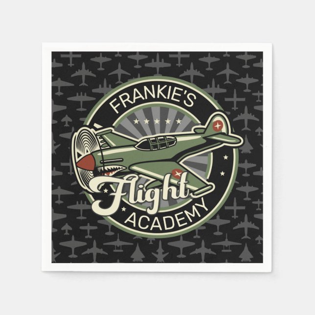 Custom NAME WWII Military Fighter War Plane Retro Napkin (Front)