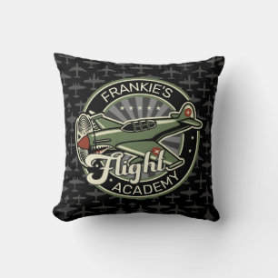 Custom NAME WWII Military Fighter War Plane Retro Throw Pillow