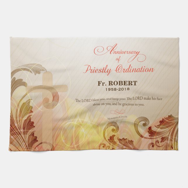 Custom Name & Year, 60th Priestly Ordination Kitchen Towel (Horizontal)