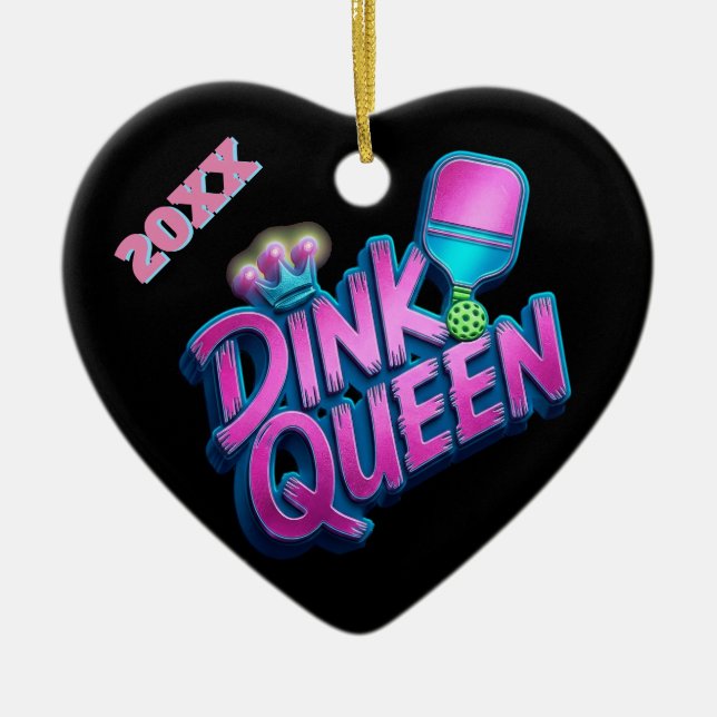 Custom Name Year Dink Queen Pickleball  Ceramic Ornament (Front)