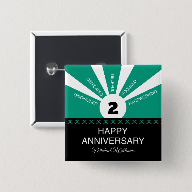 Custom Name & Year, Employee Anniversary 2 Inch Square Button (Front & Back)