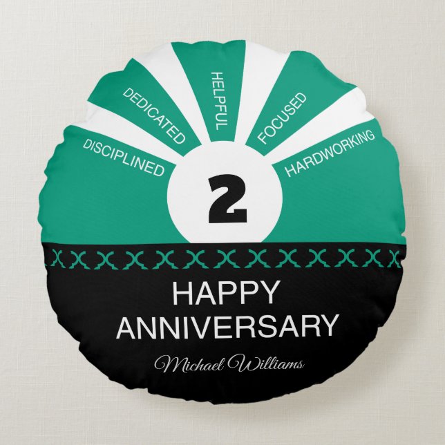 Custom Name & Year, Employee Anniversary Round Pillow (Front)