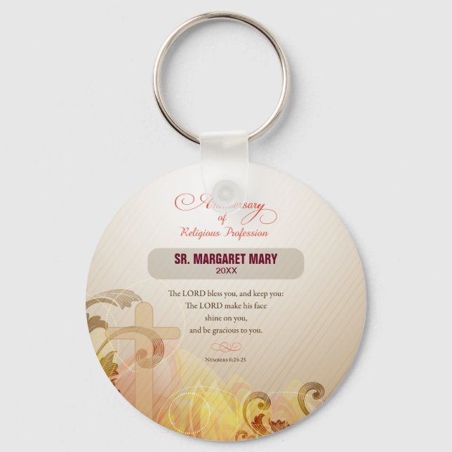 Custom Name & Year Nun, 60th Anniversary Religious Keychain (Front)