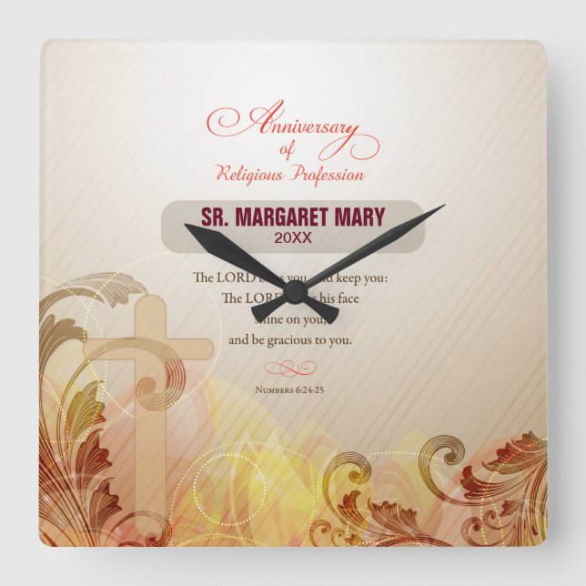 Custom Name & Year Nun, 60th Anniversary Religious Square Wall Clock (Front)