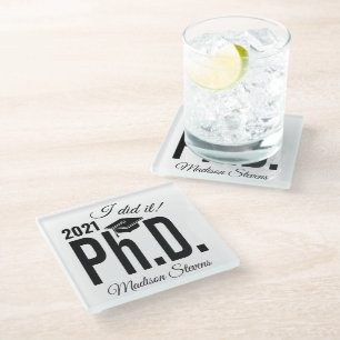 Custom name & year Ph.D. Glass Coaster