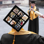 Custom Name Year Photo Collage 2025 Graduation Cap Topper<br><div class="desc">Trendy graduation cap topper featuring 8 pictures of the graduate over the years,  the word 'graduate' in a elegant script typographic font,  their name,  class year,  and mortarboard symbol.</div>