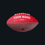 Custom name year red mini football<br><div class="desc">Create your unique Birthday gift red mini football adding your own personalized name, year, slogan, message or any text. Customizable cute football gift game for girls, female football players, women, mum, sister, daughter, girlfriend, cheerleaders, teen, teenager, baby girl, players, teammates, fans. Choose your favourite team and use any background colour....</div>