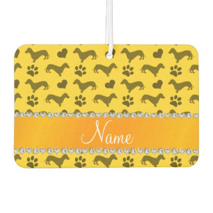 Custom name yellow dachshunds hearts paws air freshener