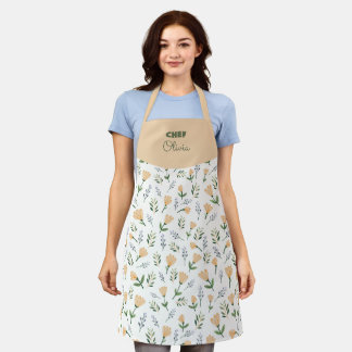 Custom Name Yellow Floral Apron