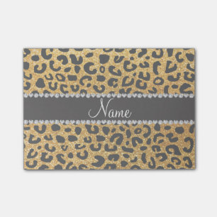 Custom name yellow glitter cheetah print post-it notes
