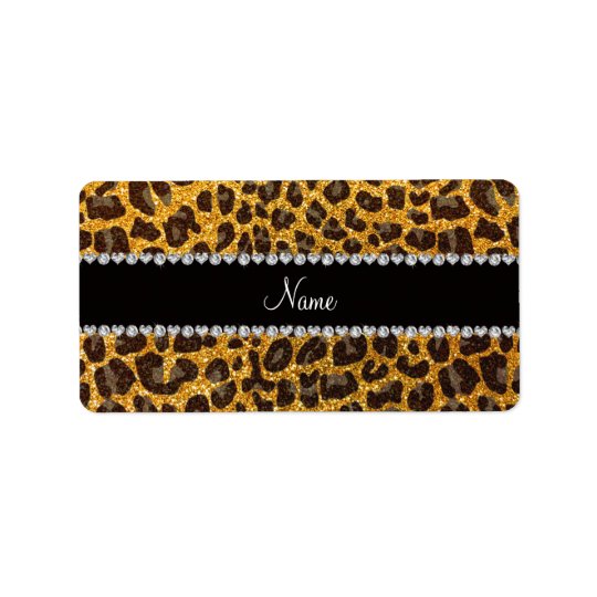 Custom name yellow glitter leopard print