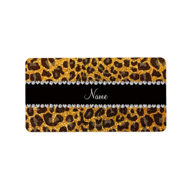 Custom name yellow glitter leopard print label (Front)