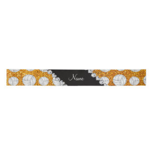 Custom name yellow glitter volleyballs satin ribbon