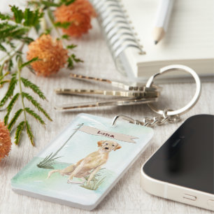 Custom Name Yellow Lab Pet Dog Keychain