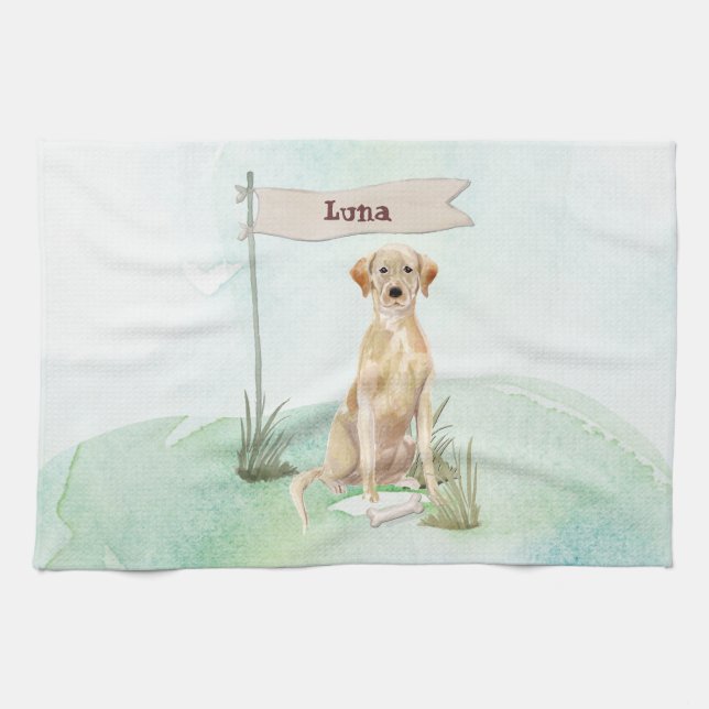 Custom Name Yellow Lab Pet Dog Kitchen Towel (Horizontal)