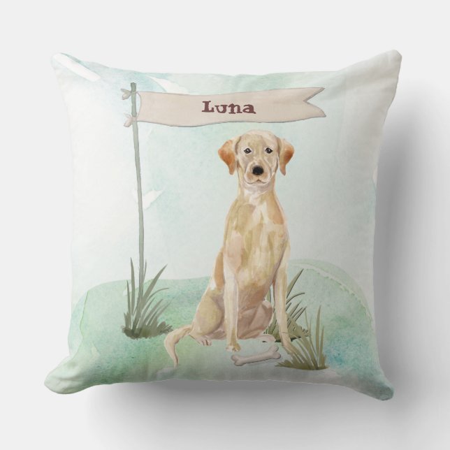 Custom Name Yellow Lab Pet Dog Throw Pillow (Front)