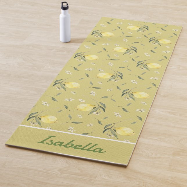 Custom Name Yellow Lemon Fruit Pattern Yoga Mat (In Situ)