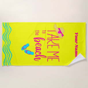 Custom Name Yellow Modern Summer Holiday Beach Towel