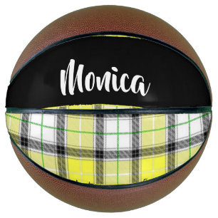 Custom name yellow plaid pattern basketball