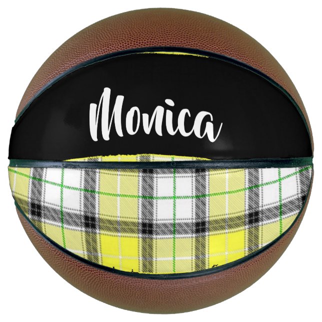 Custom name yellow plaid pattern basketball (Front)