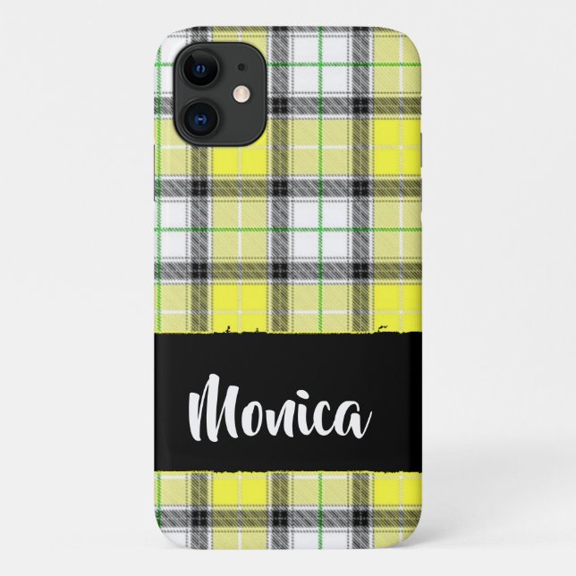 Custom name yellow plaid pattern Case-Mate iPhone case (Back)