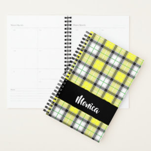Custom name yellow plaid pattern planner
