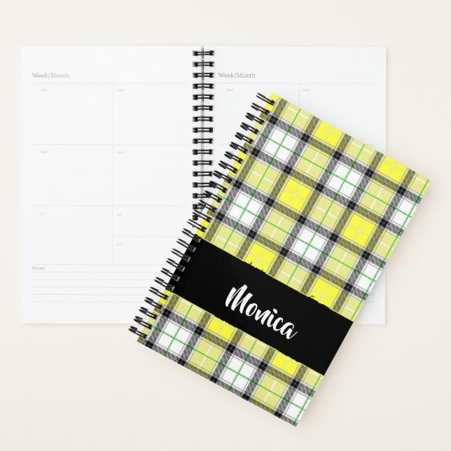 Custom name yellow plaid pattern planner (Display)