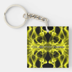 Custom Name Yellow Smoke Symmetrical Black Keychain