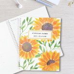 Custom Name Yellow Sunflower Planner<br><div class="desc">This floral Planner is decorated with yellow watercolor sunflowers and green leaves on a white background.
Easily customizable with your name and year.
Original Watercolor © Michele Davies.</div>