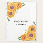 Custom Name Yellow Sunflower  Planner<br><div class="desc">Sunflowers bring joy!
This pretty Planner is decorated with watercolor sunflower and green foliage on a white  background.
You can personalize it by adding your name and changing the year.
Original Watercolor © Michele Davies.</div>