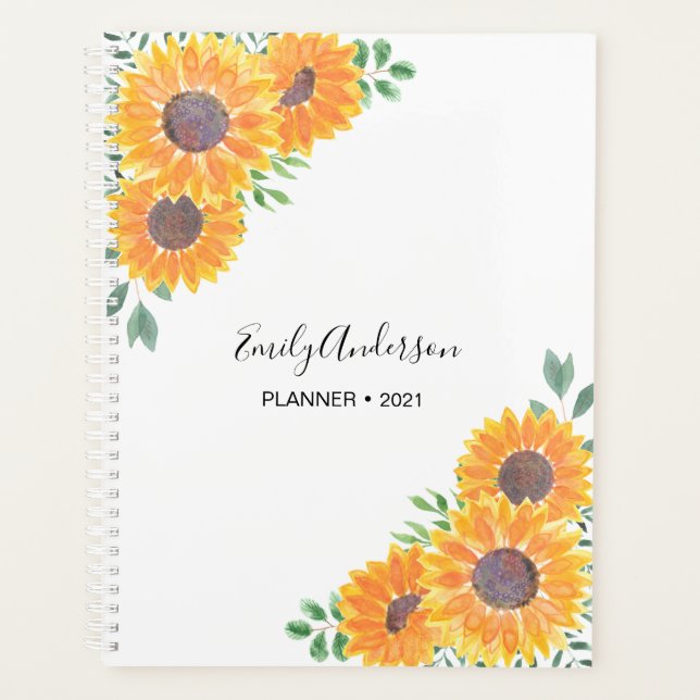 Custom Name Yellow Sunflower  Planner (Front)