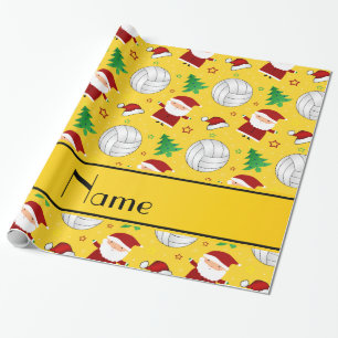 Custom name yellow volleyball christmas pattern wrapping paper