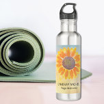 Custom Name Yoga Instructor Sunflower 710 Ml Water Bottle<br><div class="desc">This modern botanical Yoga Instructor Water Bottle is decorated with a yellow sunflower on a watercolor background.
Easily customizable.
Use the Design Tool to change the text size,  style,  or colour.
As we create our artwork you won't find this exact image from other designers.
Original Watercolor © Michele Davies.</div>
