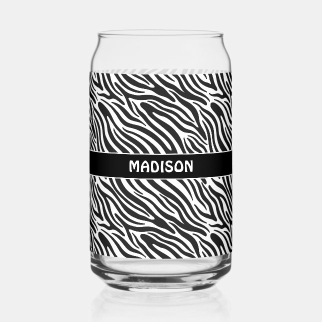 Custom Name Zebra Pattern Can Glass (Front)
