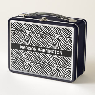 Custom Name Zebra Pattern Metal Lunch Box