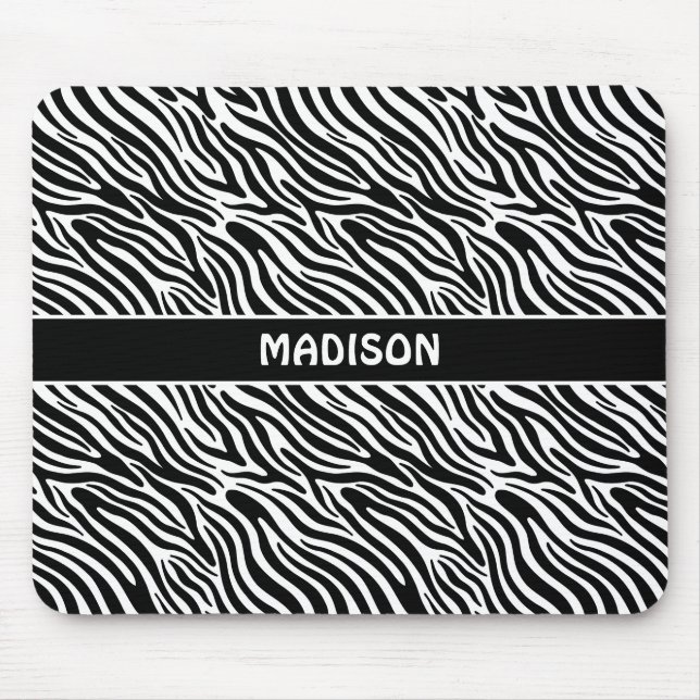 Custom Name Zebra Pattern Mouse Pad (Front)
