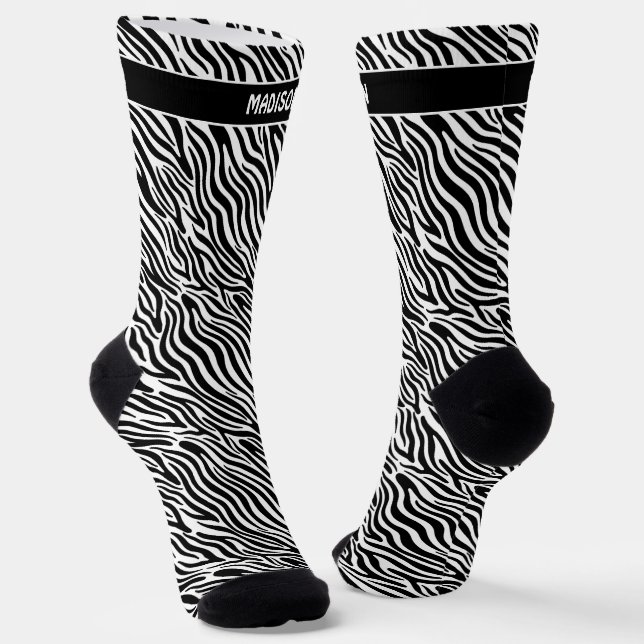 Custom Name Zebra Pattern Socks (Angled)