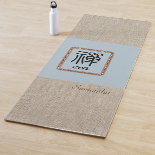 Custom name Zen blue brown burlap print yoga mat