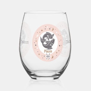 Custom Name Zodiac Sign Pisces Stemless Wine Glass