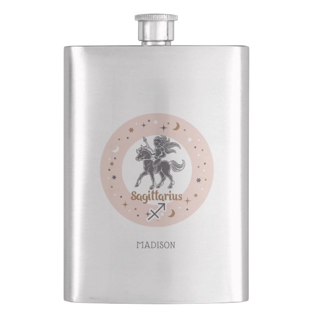 Custom Name Zodiac Sign Sagittarius Hip Flask (Front)