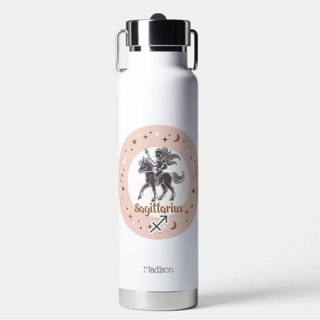 Custom Name Zodiac Sign Sagittarius Water Bottle (Front)