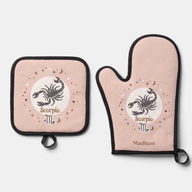 Custom Name Zodiac Sign Scorpio Oven Mitt & Pot Holder Set (Front)