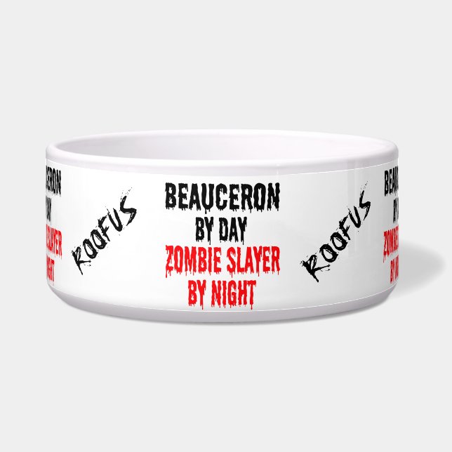 Custom Named Beauceron Dog Zombie Joke Food Bowl (Front)