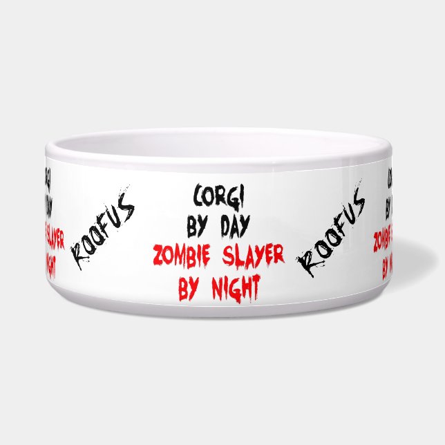 Custom Named Corgi Dog Zombie Joke Food Bowl (Front)