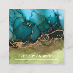 Custom Named Gold Teal Green Square Business Card